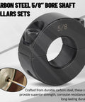 8-Pack Black Five Eighths Inch Bore Double Split Clamp-On Shaft Collar Screw Set Carbon Steel For Auto And Shop Use