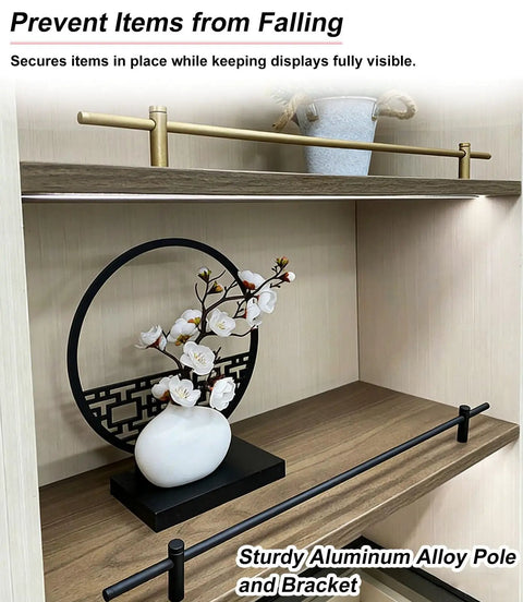 Straight Up Rock Solid Three Piece Metal Gallery Rails With Fresh Bronze Spindles And Heavy Duty Brackets For 22 Inch Replacement Shelf Guard Rods Tight Display Rack in use with decorative flowers.