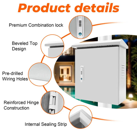 Tough As Nails Weatherproof Electrical Junction Box With Dual Slope Rain Guard smart ventilation slots, premium combination lock and beveled design.
