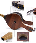 Top Shelf Wooden Fireplace Bellows With Heavy Leather Strap Brown Air Blower Pump, 17x7.5 inches, showing rivet decoration and air outlet.