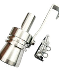 XL Size Aluminum Alloy Universal Turbo Sound Exhaust Muffler Pipe Whistle Car Roar Maker 2 Pack Silver Tone with accessories shown.