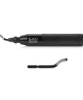 Sandor deburring tool with blade, black knurled handle; includes spare curved blade.