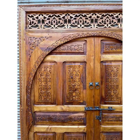 Hand Carved Barn Door Double Doors Brown Finish Custom Size Made To Order Sliding Or Hinged Interior Exterior Front Door Antique And Modern Style For Home Improvement And Rustic Vibe