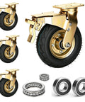 Heavy Duty Caster Wheels Set Of 4 Roll Like Butter With Dual Thrust Bearings Solid As A Rock Rubber Tires In Eight And Ten Inch Sizes, showcasing 250mm wheel with bearings.