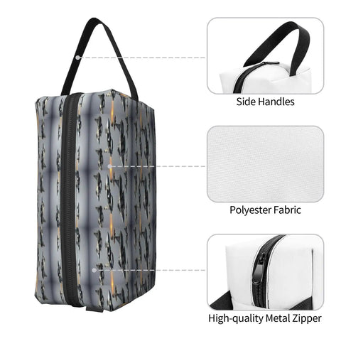 Fighter Jets Print Large Capacity Go To Travel Toiletry Bag with handle, polyester fabric, metal zipper in side view