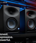 Eris E7 XT 2 Way Active Studio Monitor With EBM Waveguide on a sound desk in home studio setup
