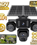 20MP Four Lens Solar Security Camera Outdoor Wifi Wireless Surveillance For Home Yard And Driveway Keeps Your Place Locked Down Fo Sho with solar panel.