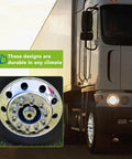 Semi truck with 20 Pack Lug Nut Covers For Semi Trucks And Rigs 33mm By Two And One Half Inch Thread On Push On Caps ABS Plastic Anti Rust Chrome