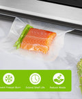 Salmon and asparagus in Precut Vacuum Sealer Bags 8x12 Inches Pro Grade BPA Free Textured Embossed Thick for Storage and Sous Vide Cooking