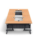 12 Person Beech Folding Classroom Tables Set With Power Bar And USB Outlet, Modesty Panel, Shelf And Nesting Storage