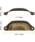 Antique Bronze Cup Drawer Pulls 3 Inch Hole To Hole Cabinet Handles With Two Mounting Holes 20 Pack Durable Iron Hardware dimensions