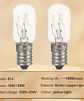 E14 Edison Fridge Bulbs Featuring Retro Tungsten Filament Emit A Legit Warm Yellow Glow Perfect For Microwave Ovens And Wine Coolers This Solid 15 Watt 3 Pack showing two bulbs with glass covering.