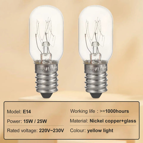 E14 Edison Fridge Bulbs Featuring Retro Tungsten Filament Emit A Legit Warm Yellow Glow Perfect For Microwave Ovens And Wine Coolers This Solid 15 Watt 3 Pack showing two bulbs with glass covering.