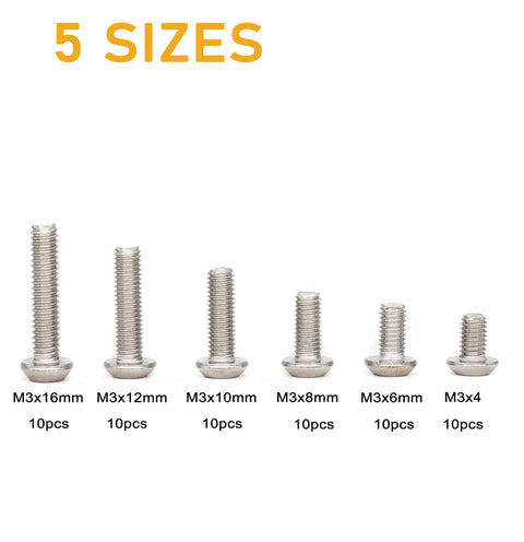 Heavy Duty M3 Button Head Torx T10 Security Screws Assortment Kit Solid 304 Stainless Steel in 5 sizes displayed.