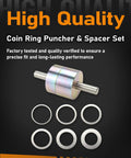 Solid Coin Ring Center Punch Kit With Six Interchangeable Spacer Rings Fits Silver Quarters Golden Dollars And Flat Metal Blanks with puncher and rings