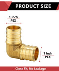 1 Inch PEX Elbow Fitting Brass Barb Crimp For PEX Tubing with size labels showing dimensions