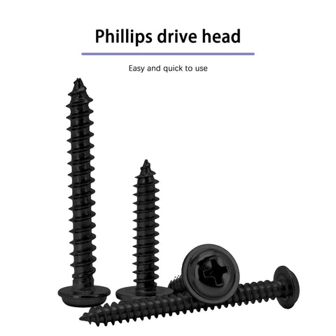 No Sweat Black Self Tapping Wood Screws Number 8 X 1 Inch 100 Pack Rock Solid Zinc Plated Steel Fasteners With Wide Truss Head And Phillips Drive For Easy Drywall Metal Assembly Work