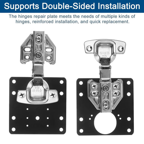 2 Pcs 90X90mm Cabinet Hinges Repair Plate Stainless Steel Black For Wooden Doors Kitchen Cupboards And Furniture Built To Last Hinge Repair Brackets With 6 Screws And Easy Install front view