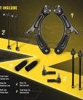 10 Piece Suspension Kit For 2011 2018 Volkswagen Jetta Front End Includes 2 Front Lower Control Arms With Ball Joints 4 Outer Inner Tie Rods And 2 Sway Bars Replacement image showing components