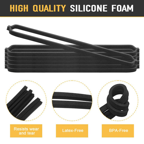 Food sealer gasket set; six-pack black silicone foam gaskets for vacuum sealers, compatible with GERYON E2900/E2901.