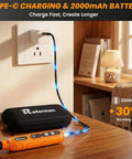 Cordless Mini Rotary Tool Kit 4V 23000RPM With LED Light 5 Speed 2000mAh Battery charging with Type-C cable on a table