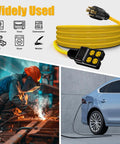 Heavy Duty Nema L14-30p To Four Port Generator Power Adapter With Twist Lock Plug, 30 Amp Extension Cord, yellow cable.