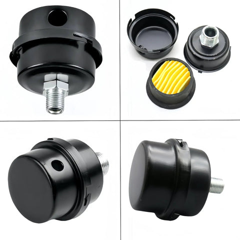 Half Inch Thread Air Compressor Silencer Filter with 20mm Metal Muffler Shell for heavy duty noise reduction and durability.