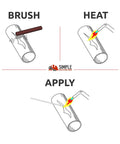 Diagram showing steps: Brush, heat, apply Aluminum Brazing And Welding Rods For DIY Repairs With Low Temperature 728 Degrees F Stronger Joints