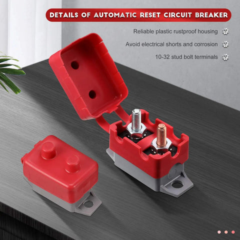 Auto Reset Circuit Breaker 30 Amp For Automotive And Marine Use With Waterproof Cover, Stud Terminal, DC 12V-24V, Overcurrent Protection Keeps Fuses From Burning, Heavy Duty 4 Pack red cover open