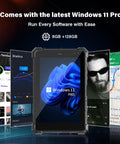 Tough As Nails 8 Inch Rugged Tablet Running Windows 11 Pro With Built In GPS Navigation displayed with various apps and graphics.
