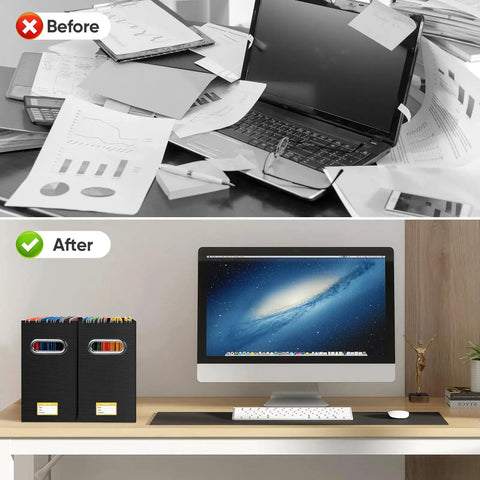 Super Tough Collapsible Cardboard File Organizer Box With Strong Carry Handle, Heavy Duty Document Storage Cartons For Office Desks, Easy Fold Flat Design Keeps Your Papers Totally Sorted And On Point