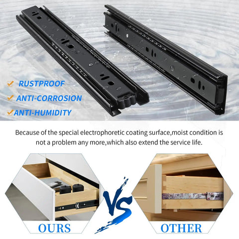 12 Inch Full Extension Drawer Slides Side Mount Ball Bearing Rails Black Beefed Up Heavy Duty 100 lb Capacity, comparison image