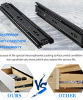 Comparison of Beefed Up Full Extension Drawer Slides 12 Inch Side Mount Ball Bearing Rails with rust-proof coating vs standard