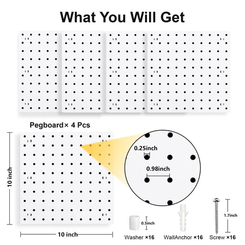 Dope White Pegboard Panels For Wall Organization In Craft Room Kitchen Garage 4 pieces 10x10 each ABS Durable Build with 1/4 inch holes