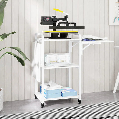 Three Tier Movable Heat Press Table With Foldable Stand And Workbench For Heat Transfer Machines Space Saving Design With Large 18.9 By 17.5 Inch Workspace