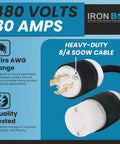 Badass Heavy Duty Twist Lock Extension Cord 30 Amp 480 Volt Nema L16-30 Generator Cable 8/4 SOOW Industrial Wire 100 FT UL Listed with plugs.