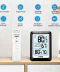Indoor Outdoor Wireless Weather Station With Real Time Indoor And Outdoor Thermometer And Hygrometer, Battery Operated Monitor