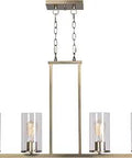 Hixon Modern 4 Light Island Light In Antique Brass With Clear Glass Shades 22.13 Inch Height And 35.88 Inch Width