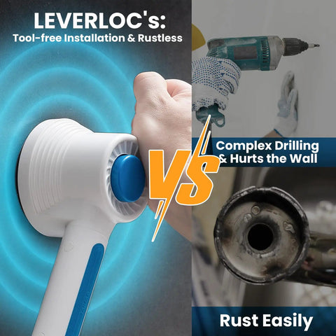 Comparison of Super Strong Adhesive Shower Grab Bar L Shape Handle Rail's suction grip vs traditional drilling method.