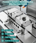 Screwless Mini Grinding Vise With Alloy Steel Insert, Precision Machined For Rock Solid Squareness And Durable Jaws, Fast One Hand Clamping, Compact workholding on CNC table