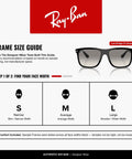 Ray-Ban frame size guide with sunglasses, illustrating narrow, average, and wide face width recommendations for sizing.