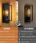 Set Of 2 Farmhouse Rustic Wall Sconces With Seeded Glass Lampshades In Matte Black Industrial E26 Hardwired Bar Bedroom Living Room Bulbs Included Damp Location Ready Vintage Vibe Lighting Fixtures on left, compared to other product on right.