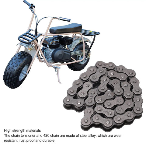 Upgrade Your Mini Bike Ride With Heavy Duty Steel Alloy Chain Roller Tensioner 420 Kit For Baja Trailmaster Plus Spring And Master Link To Fix Loose Chains Fast On 212cc 196cc 6.5HP Engines, 420 chain