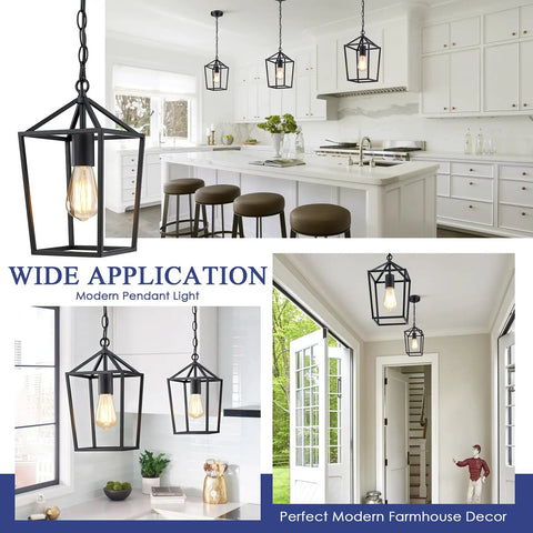 Totally Fresh 2 Pack Pendant Lights For Kitchen Island Featuring Modern Black Farmhouse Lantern Design hanging above kitchen island.