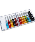 11 Piece Convertible Nutdriver Set With Piggyback Torque Amplifier Handle Color Coded Grips Space Saving Bench Tool in open case
