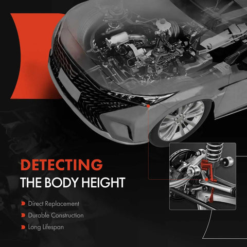 Ride Height Level Sensor Front Left Driver Side Compatible With GMC Yukon And Chevrolet Tahoe Avalanche Suburban 1500 And Cadillac Escalade 2007 Through 2014 Plug And Play Replacement 15098628 5S7882 displaying usage in vehicle diagram