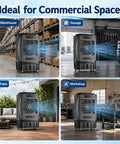 Heavy Duty Portable Evaporative Air Cooler With 9000 CFM Industrial Swamp Cooling And A 12 Gallon Tank in a garage setting.