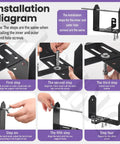 Installation diagram for Built Tough Stainless Steel Weedeater Trim Line Spool Holder Rack with hardware adjustment steps.