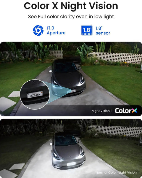 Argus 4 Pro 4K Solar Outdoor Wireless Camera With 180 Degree Dual Lens 8MP ColorX Night Vision capturing car in driveway
