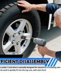 33mm One Inch Drive Deep Impact Socket With Six Point Open Ends That Lock Onto Axle And Lug Nuts Fast Heavy Duty Steel used for tire nut removal.